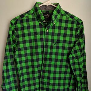 American Eagle X-Small (XS) Green and Navy Flannel